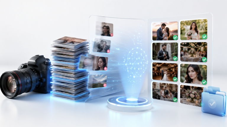 AI Photo Culling software automatically selecting the best photos and removing blurry duplicate images